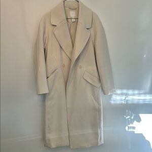 H&M Cream Pea Coat with Notched Lapel and Tailored Silhouette
